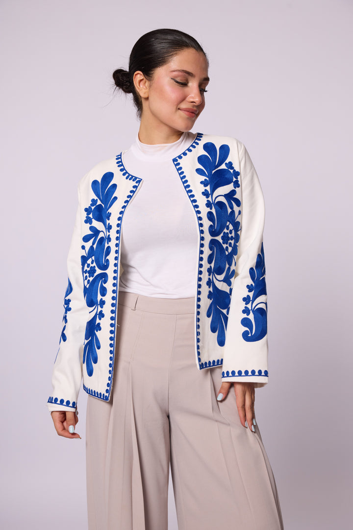 Floral İşlemeli Keten Ceket</h2>