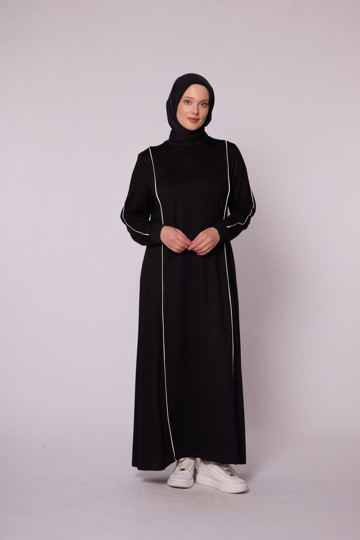 Ön Biyeli Uzun Kollu Maxi Elbise Abacı Giyim