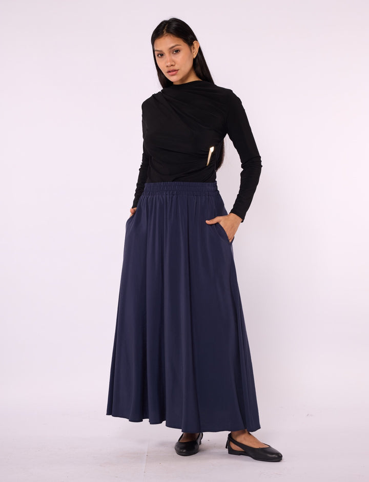 Beli Lastikli Pile Detaylı A Kesim Cepli Tencel Kışlık Etek ABACI Online Türkiye