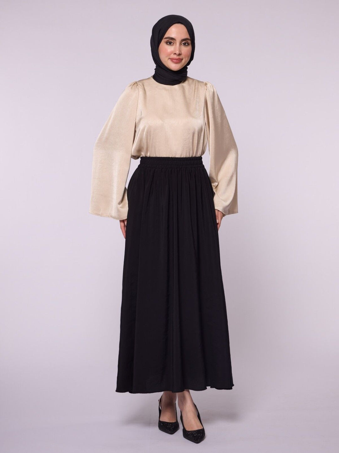 Beli Lastikli Pile Detaylı A Kesim Cepli Tencel Kışlık Etek ABACI Online Türkiye