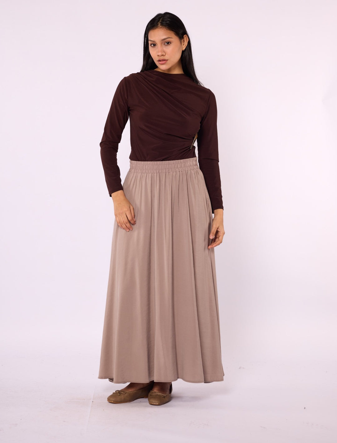 Beli Lastikli Pile Detaylı A Kesim Cepli Tencel Kışlık Etek ABACI Online Türkiye