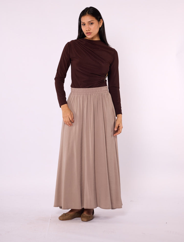 Beli Lastikli Pile Detaylı A Kesim Cepli Tencel Kışlık Etek ABACI Online Türkiye