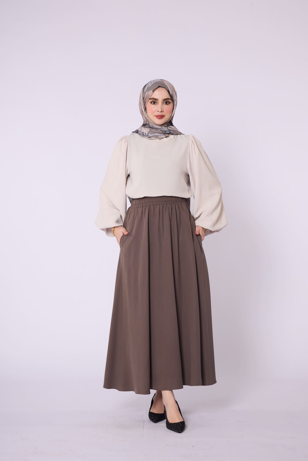 Beli Lastikli Pile Detaylı A Kesim Cepli Tencel Kışlık Etek ABACI Online Türkiye
