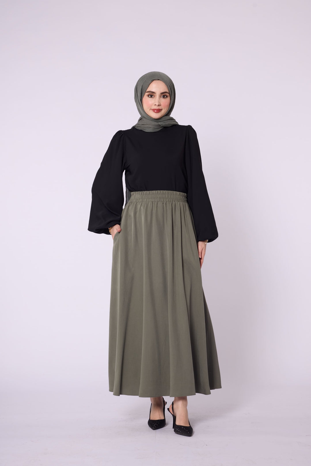 Beli Lastikli Pile Detaylı A Kesim Cepli Tencel Kışlık Etek ABACI Online Türkiye