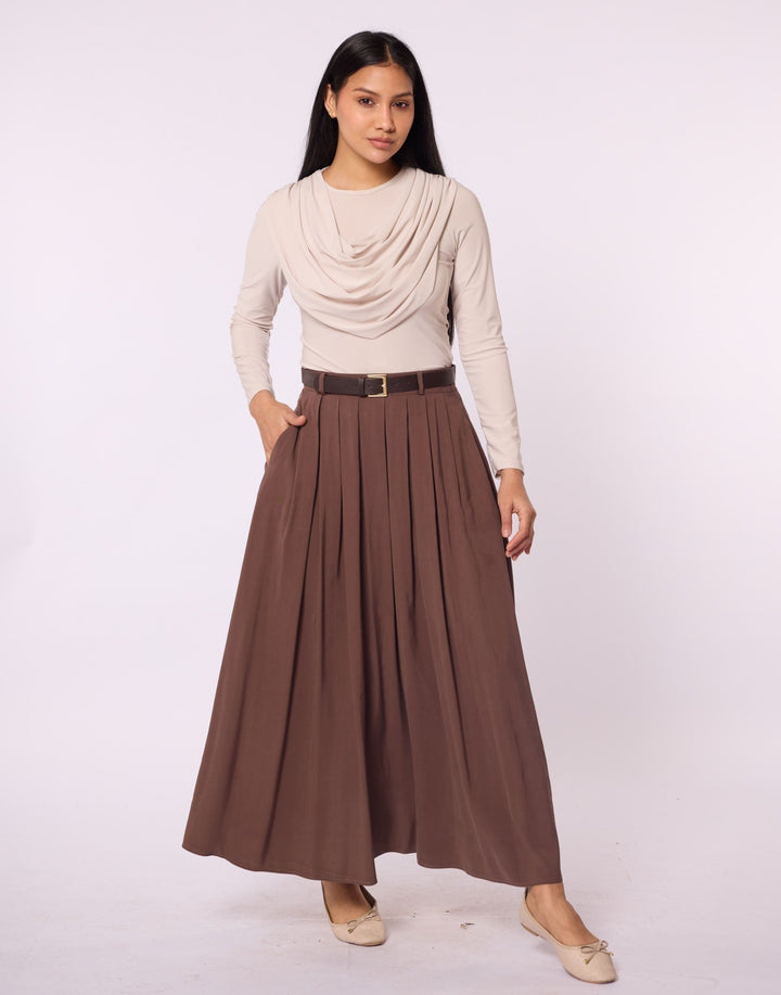 Kemerli Pile Detaylı Tencel Kumaş Uzun Etek ABACI Online Türkiye