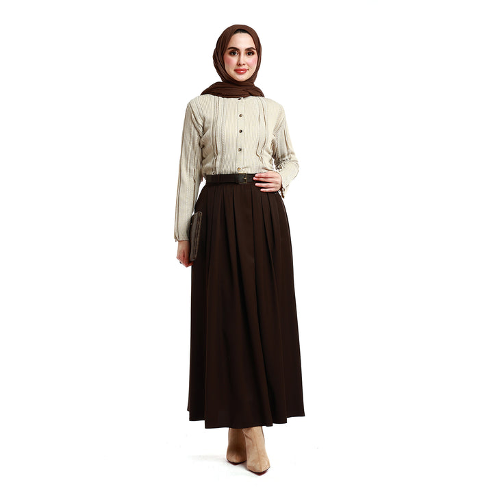 Kemerli Pile Detaylı Tencel Kumaş Uzun Etek ABACI Online Türkiye