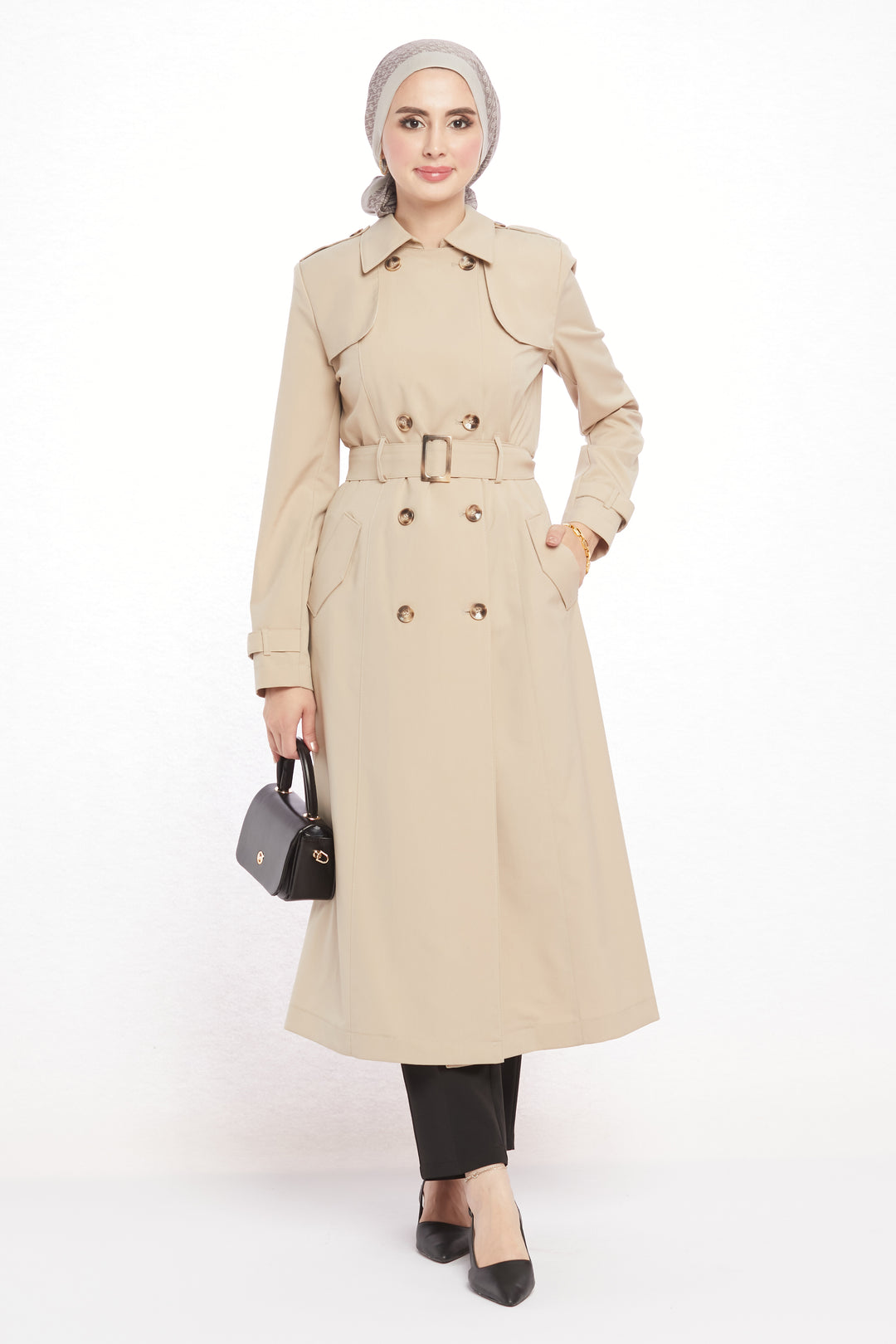 Polo Yaka Apolet ve Kemer Detaylı Astarsız Trençkot ABACI Online Türkiye