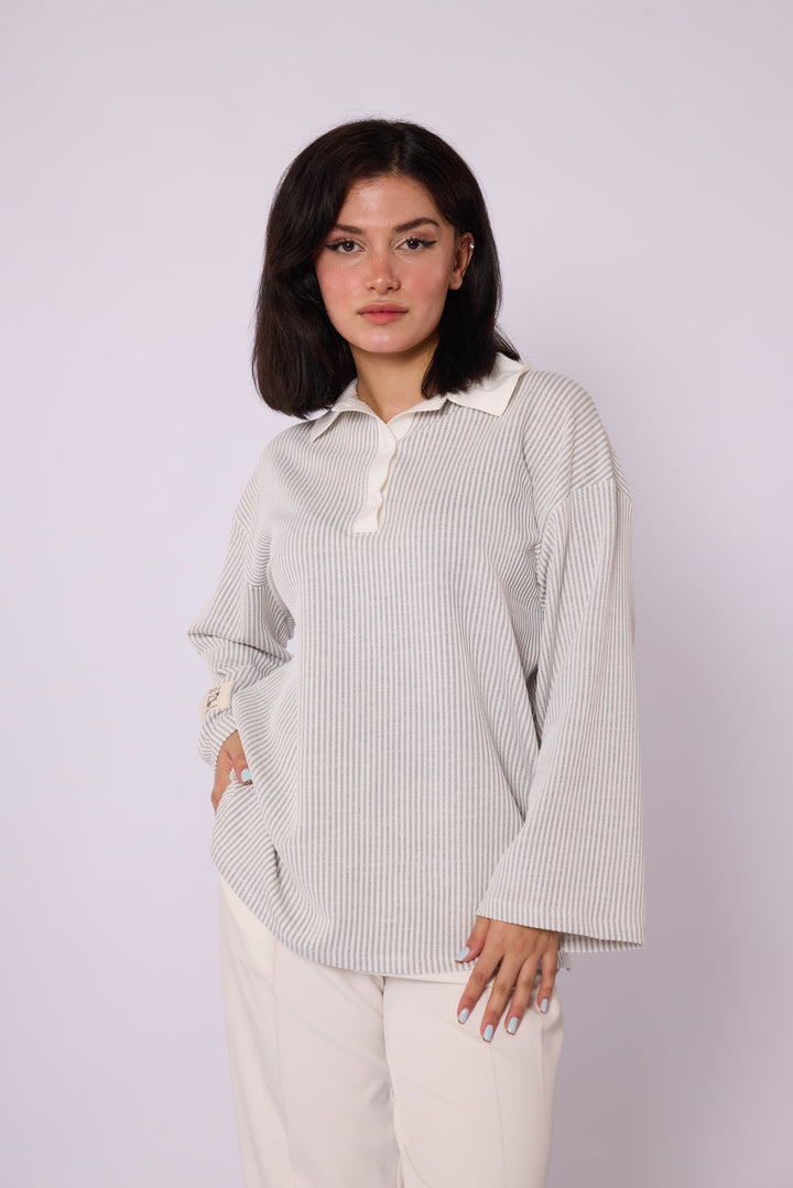 Polo Yaka Çizgili Tunik
