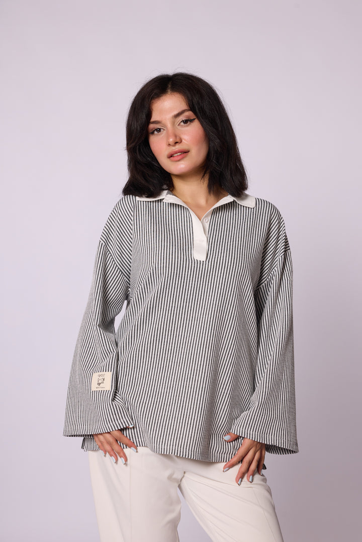 Polo Yaka Çizgili Tunik