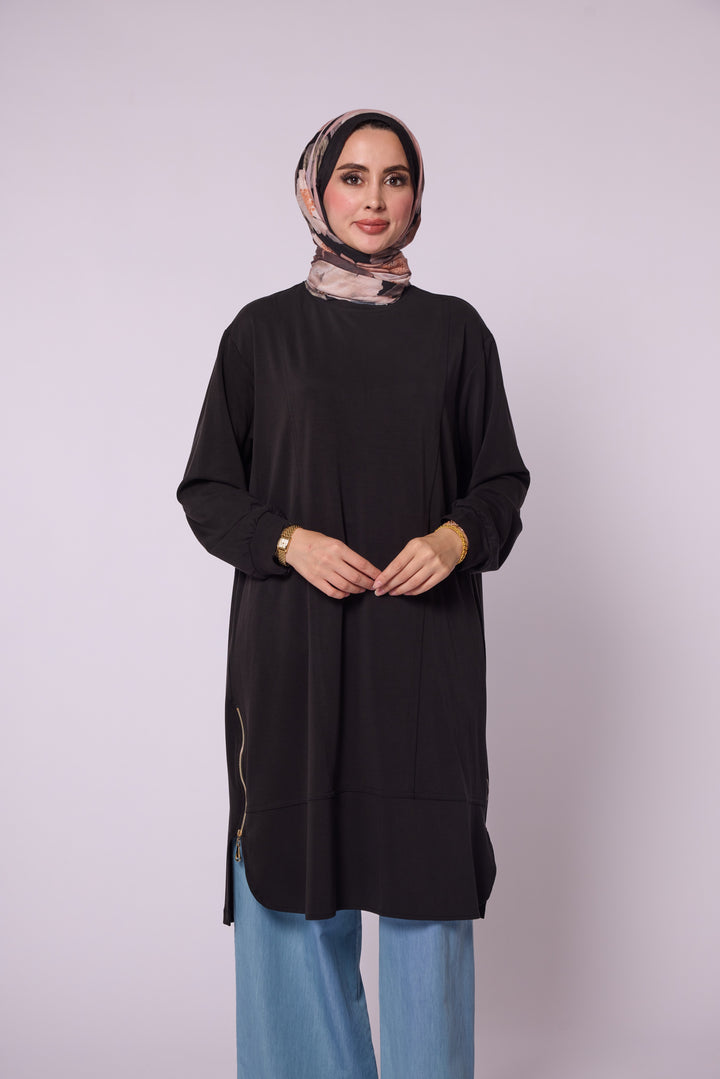 Yan Fermuar Detaylı Basic Tunik