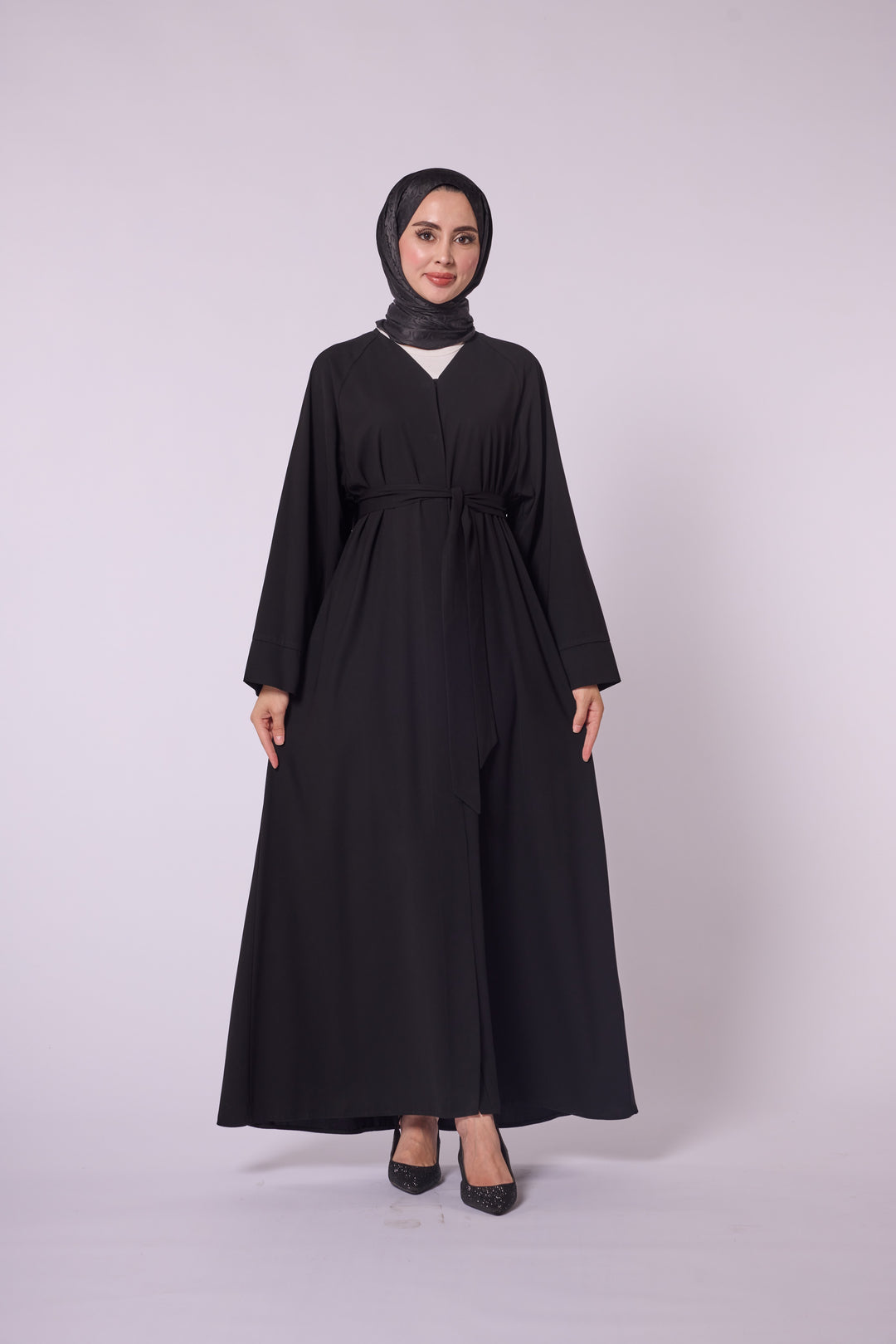 Siyah Astarlı Koton Abaya | Kuşaklı Yazlık Tesettür Abaya