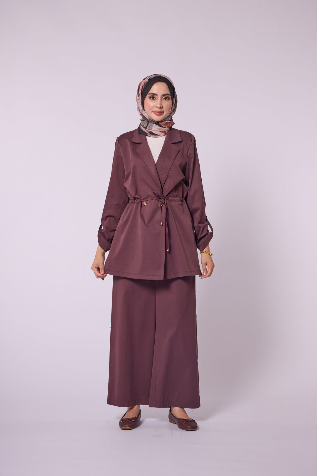 Geniş V Yaka Rahat Pantolonlu İkili Takım