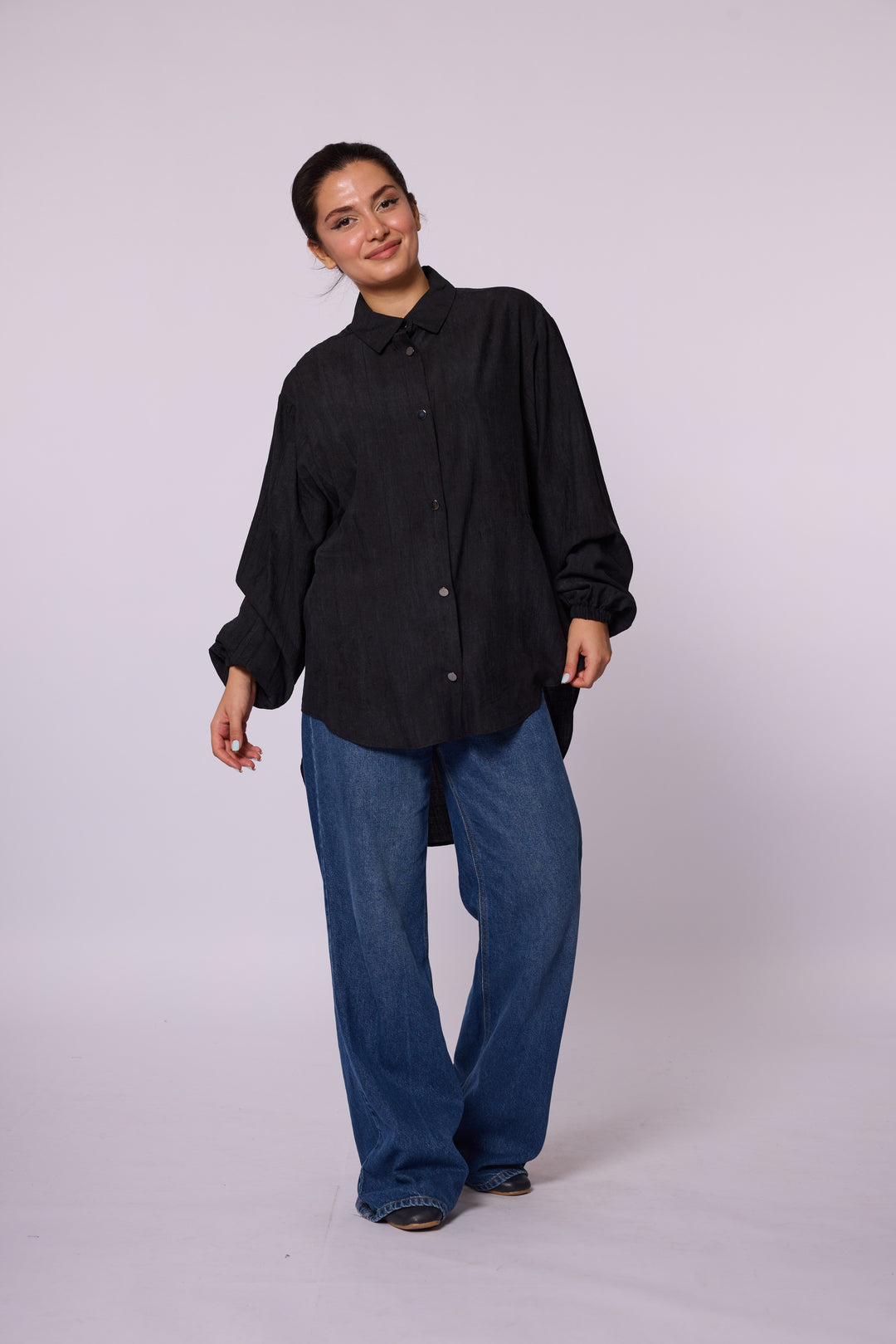 Oversize Düğmeli Uzun Tunik