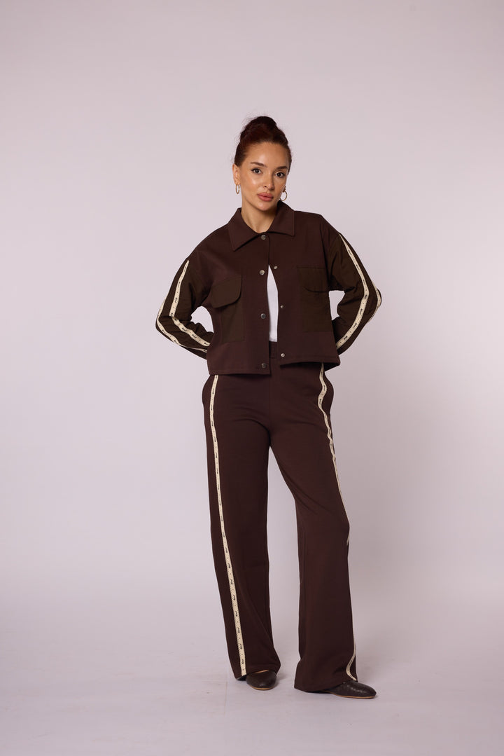 Şerit Detaylı Cepli Ceket Pantolon Takım