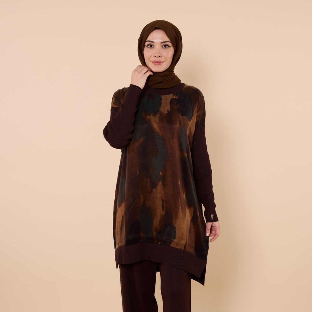 Dokulu Kumaş Detaylı Uzun Tunik
