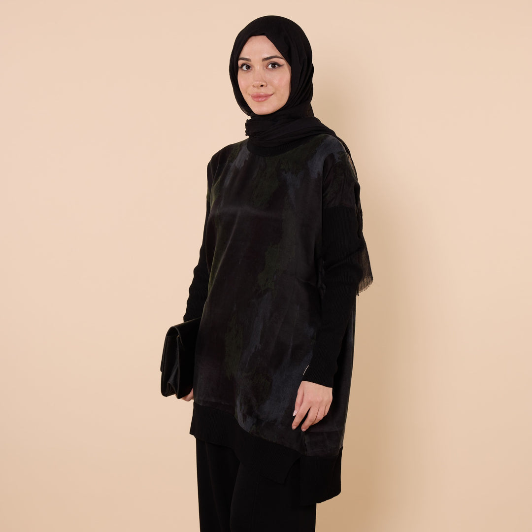 Dokulu Kumaş Detaylı Uzun Tunik