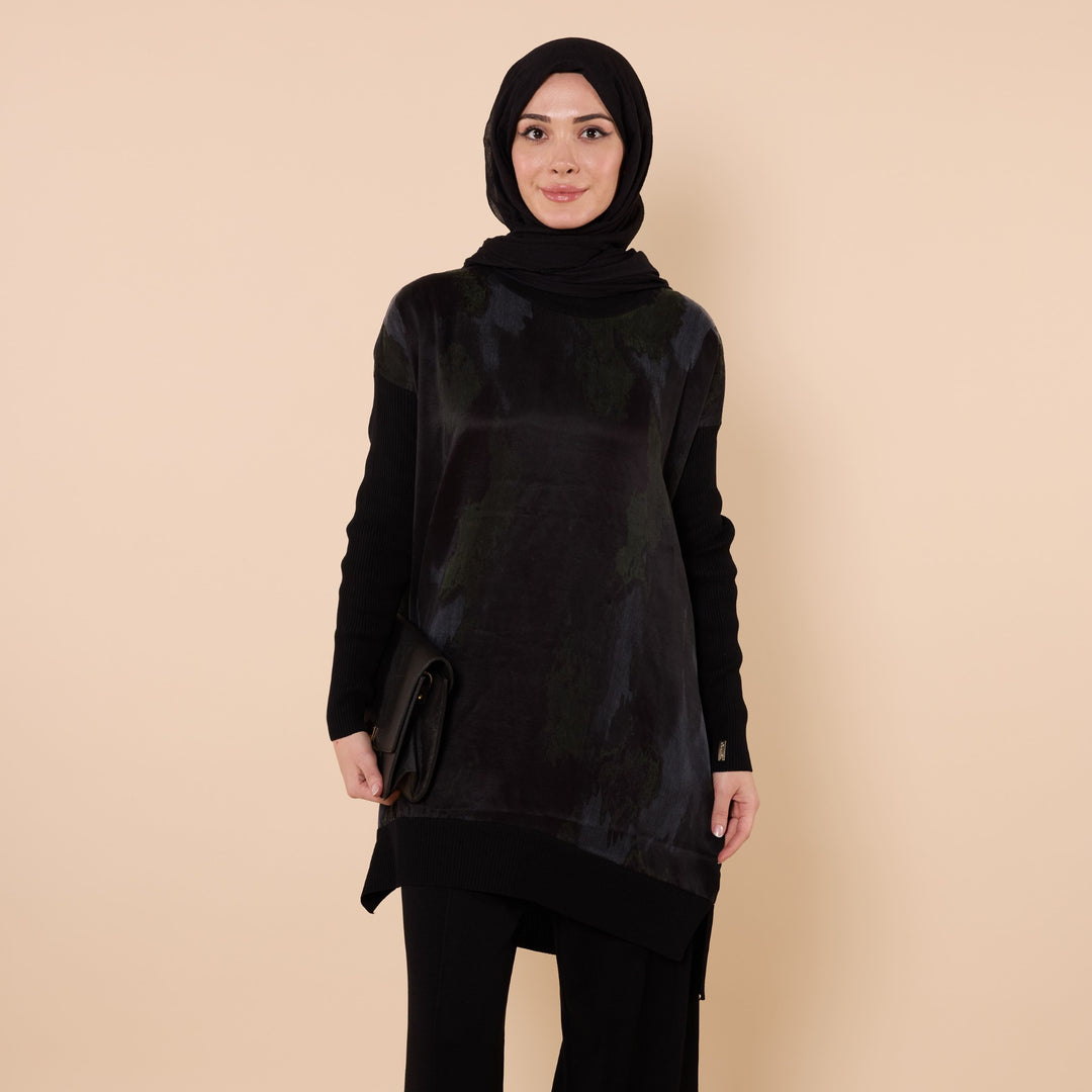 Dokulu Kumaş Detaylı Uzun Tunik