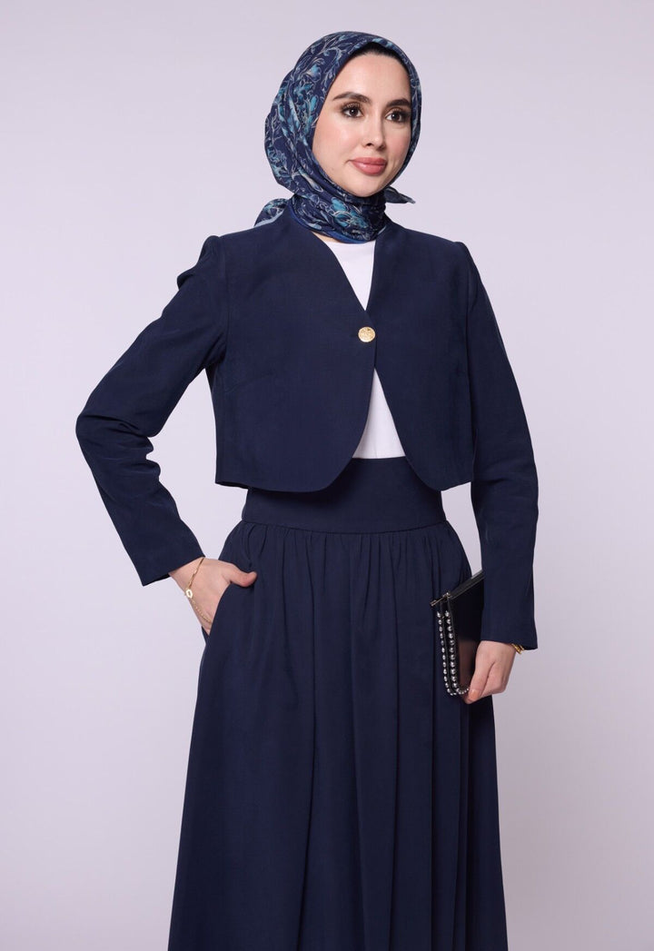 Crop Blazer Ceketli Yüksek Bel Etekli Takım
