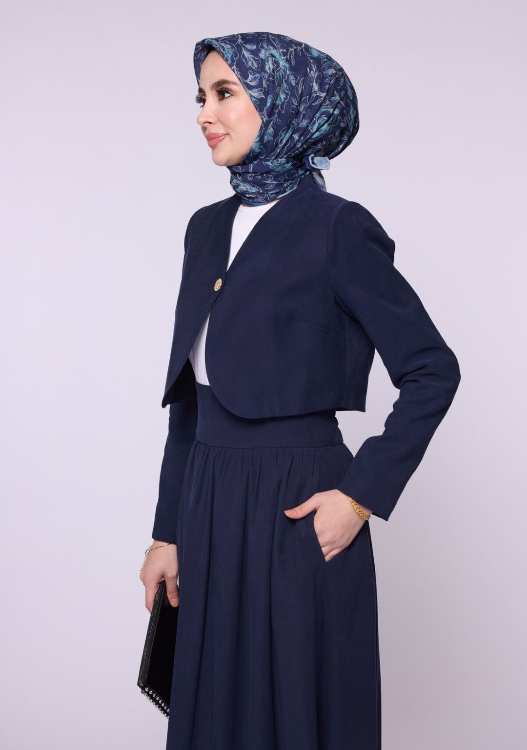 Crop Blazer Ceketli Yüksek Bel Etekli Takım