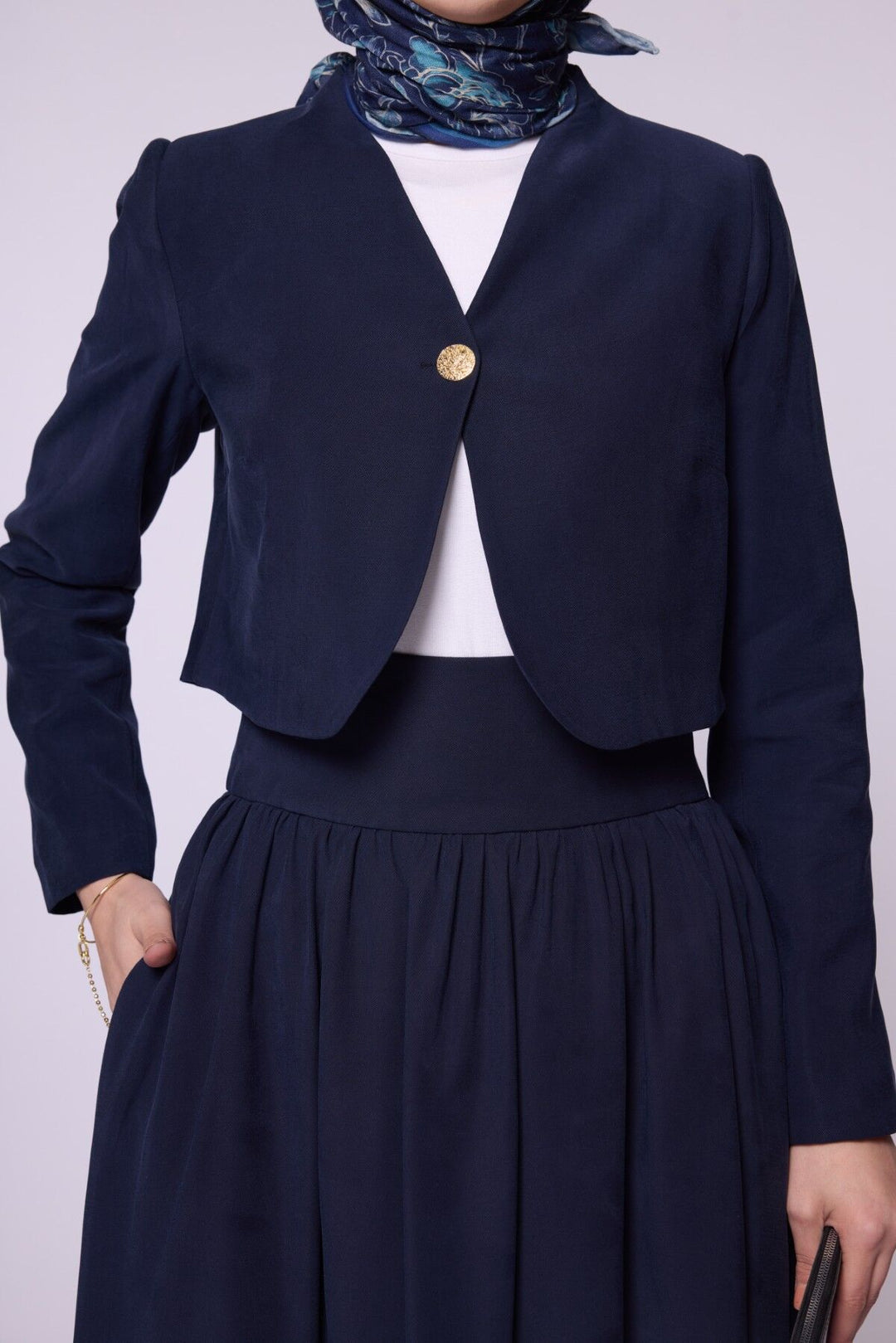 Crop Blazer Ceketli Yüksek Bel Etekli Takım