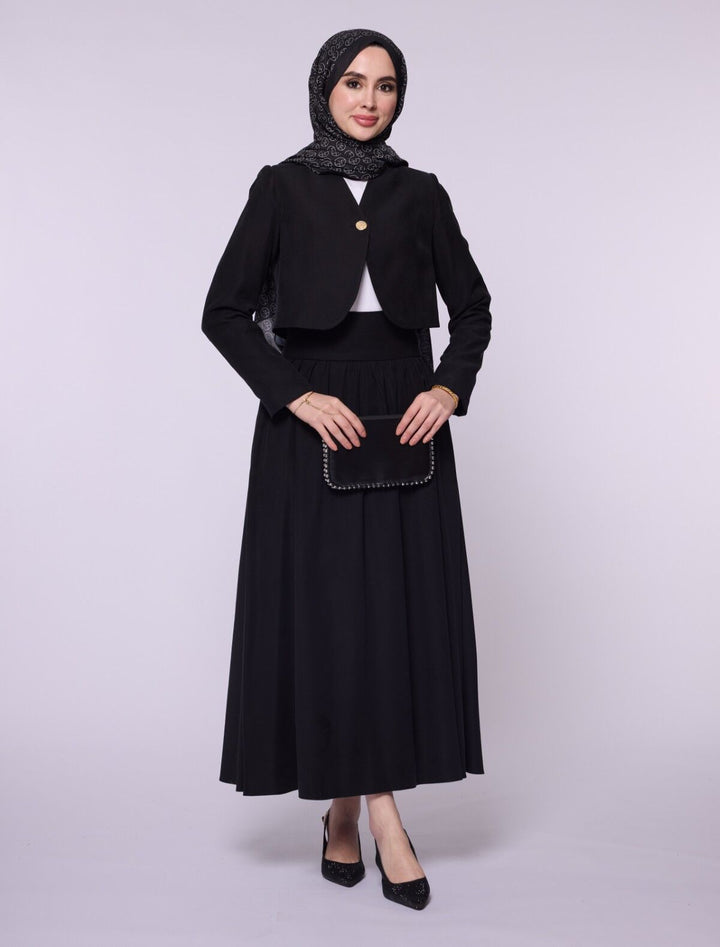 Crop Blazer Ceketli Yüksek Bel Etekli Takım