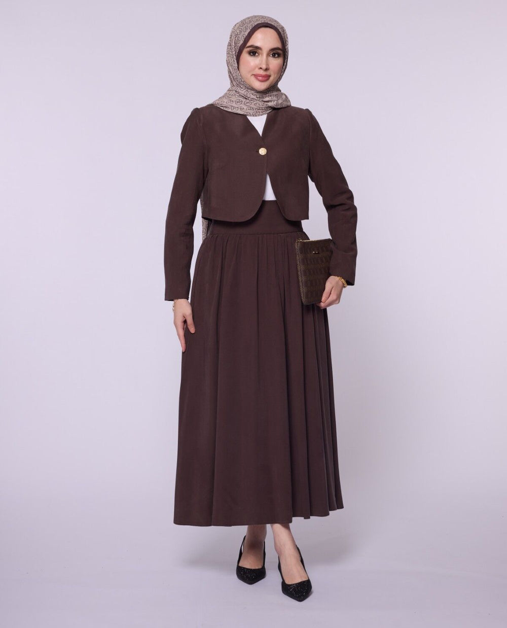 Crop Blazer Ceketli Yüksek Bel Etekli Takım