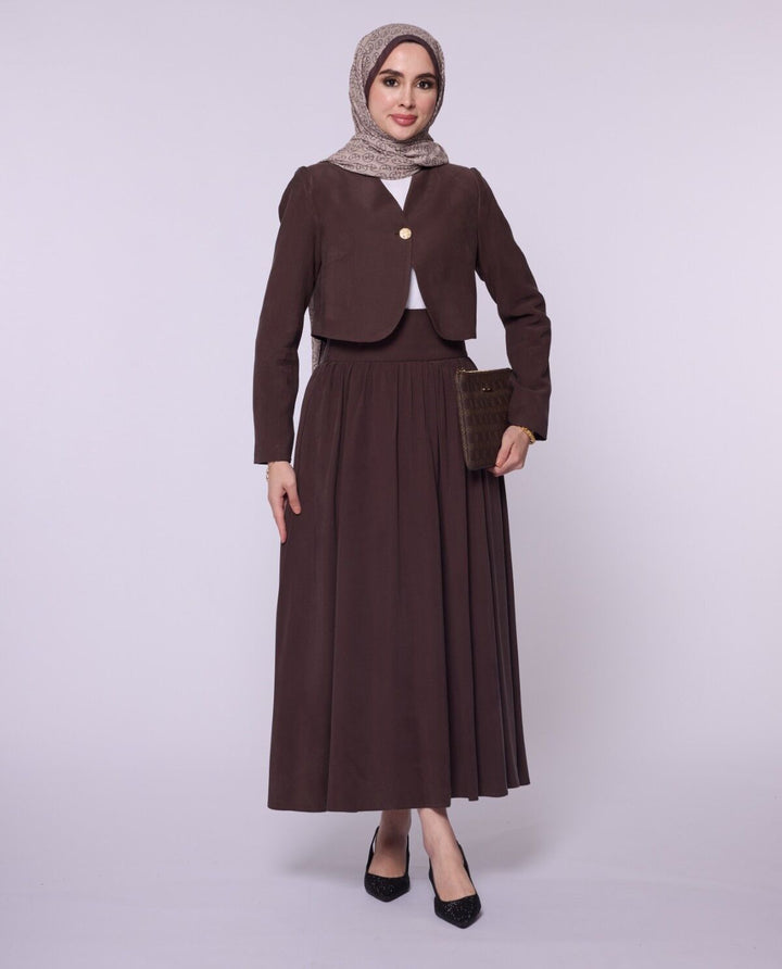 Crop Blazer Ceketli Yüksek Bel Etekli Takım