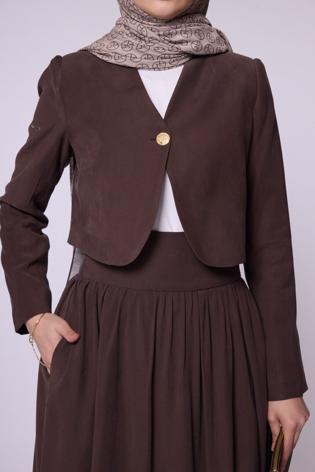 Crop Blazer Ceketli Yüksek Bel Etekli Takım