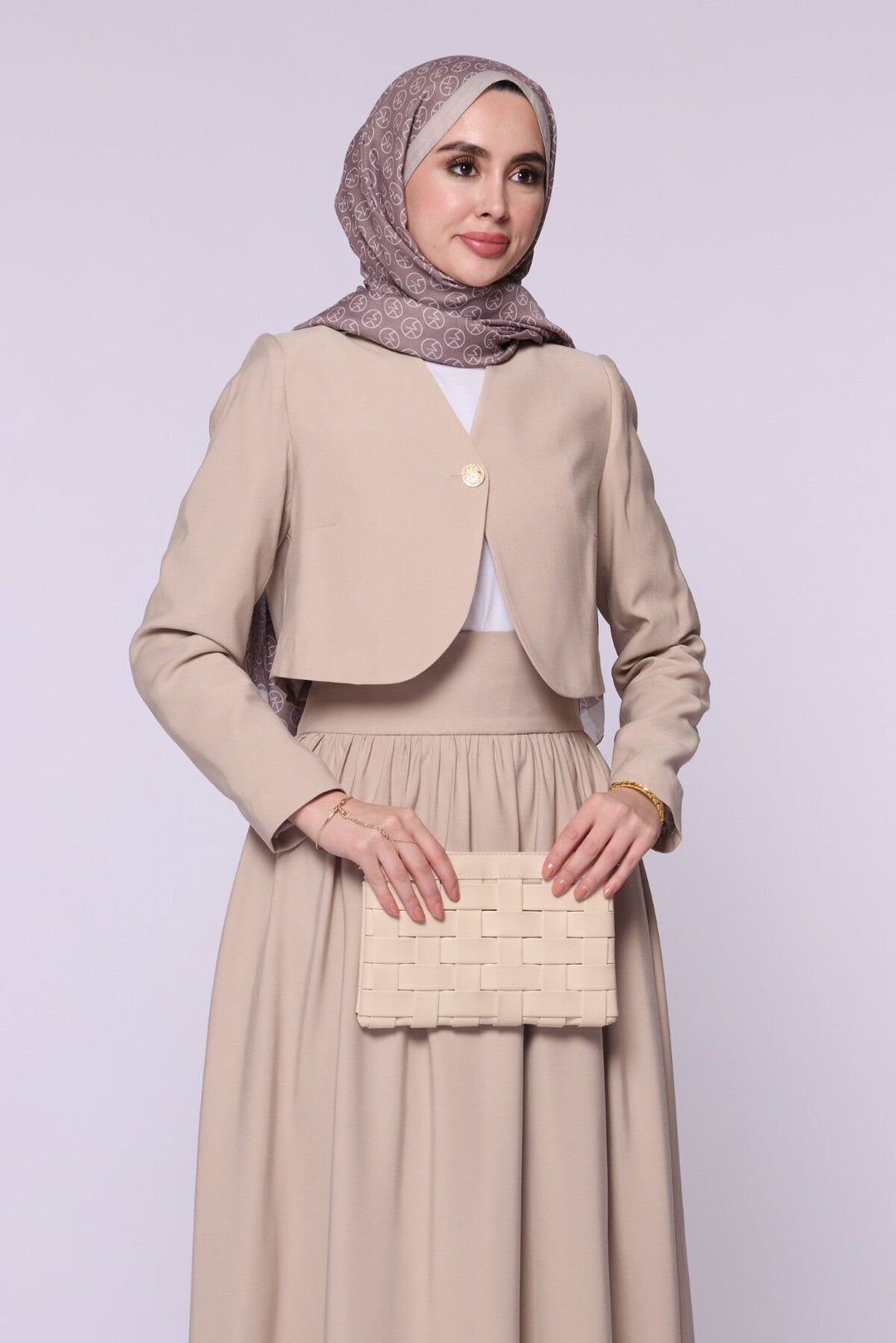 Crop Blazer Ceketli Yüksek Bel Etekli Takım