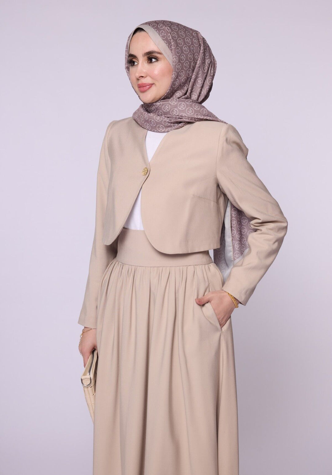Crop Blazer Ceketli Yüksek Bel Etekli Takım