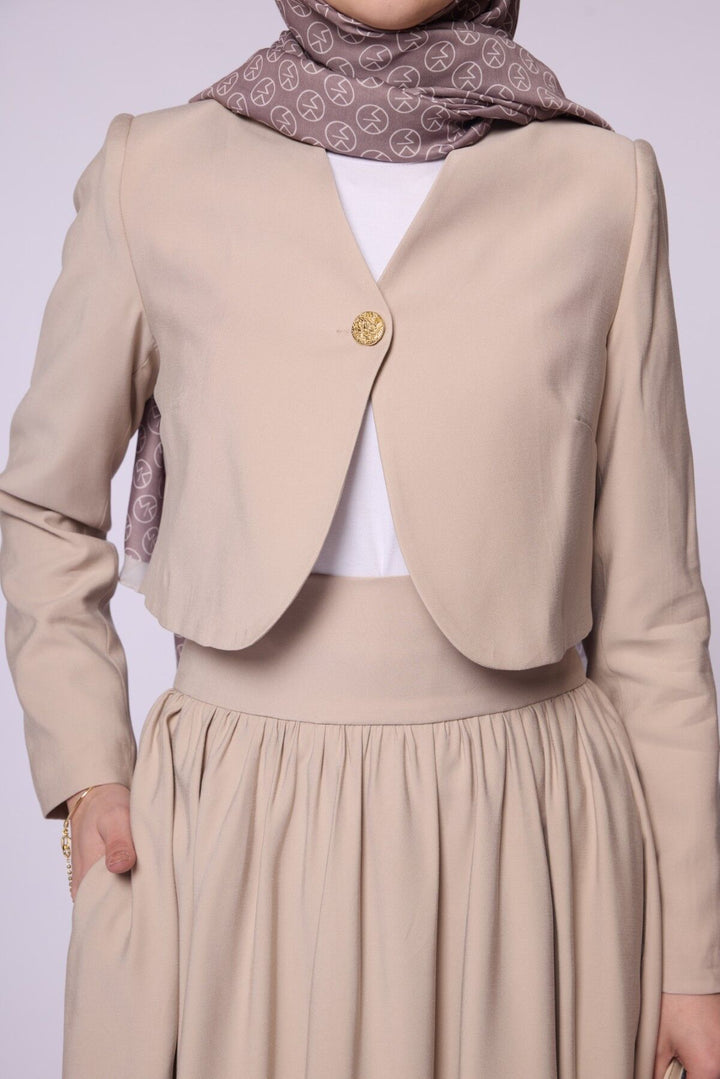 Crop Blazer Ceketli Yüksek Bel Etekli Takım