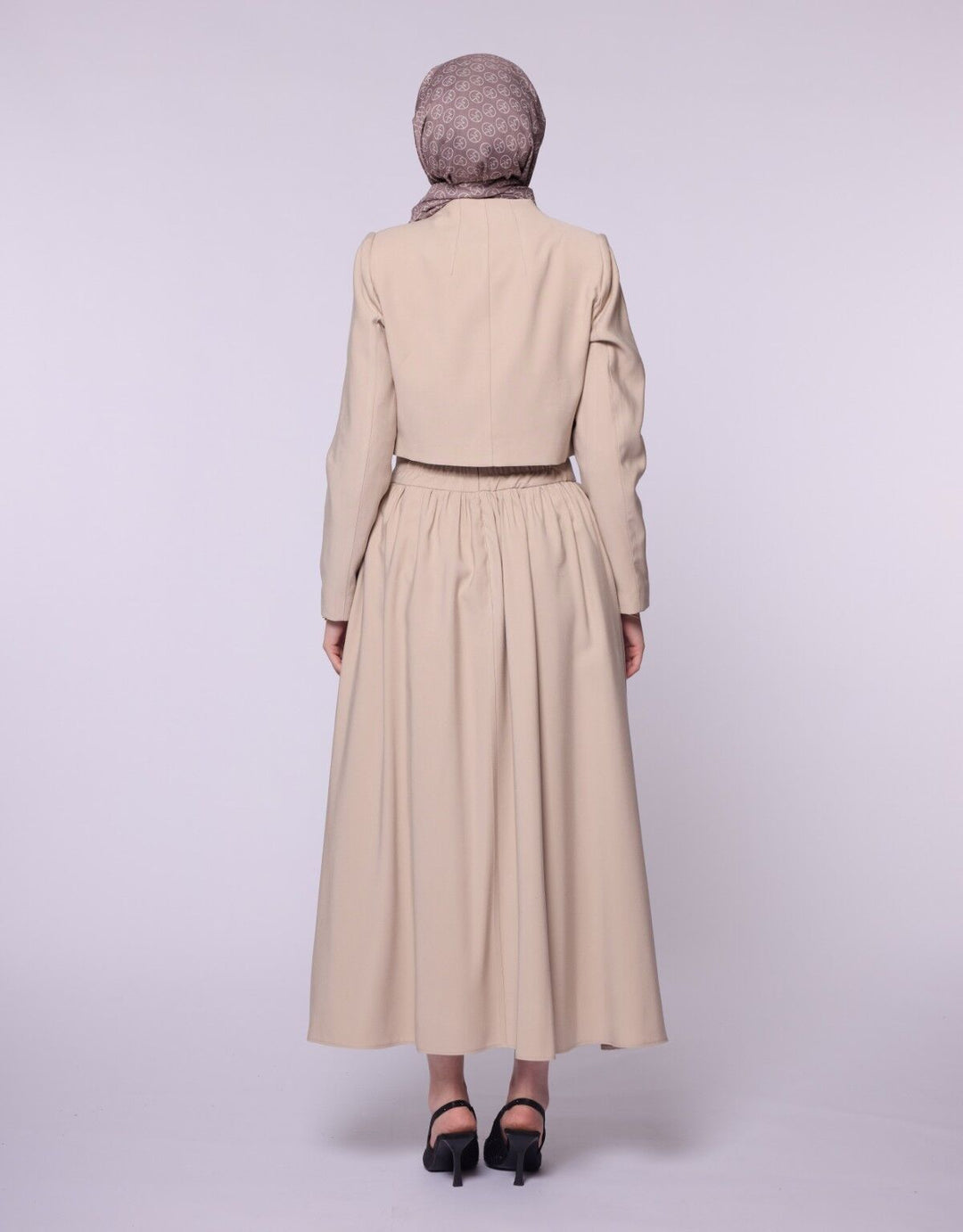 Crop Blazer Ceketli Yüksek Bel Etekli Takım