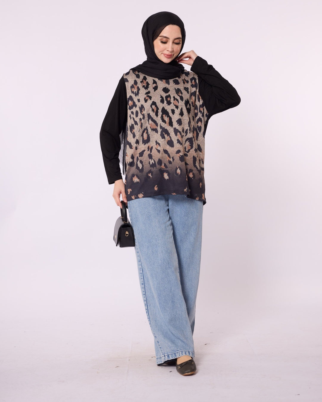 Leopar Baskılı Taş Detaylı Bluz