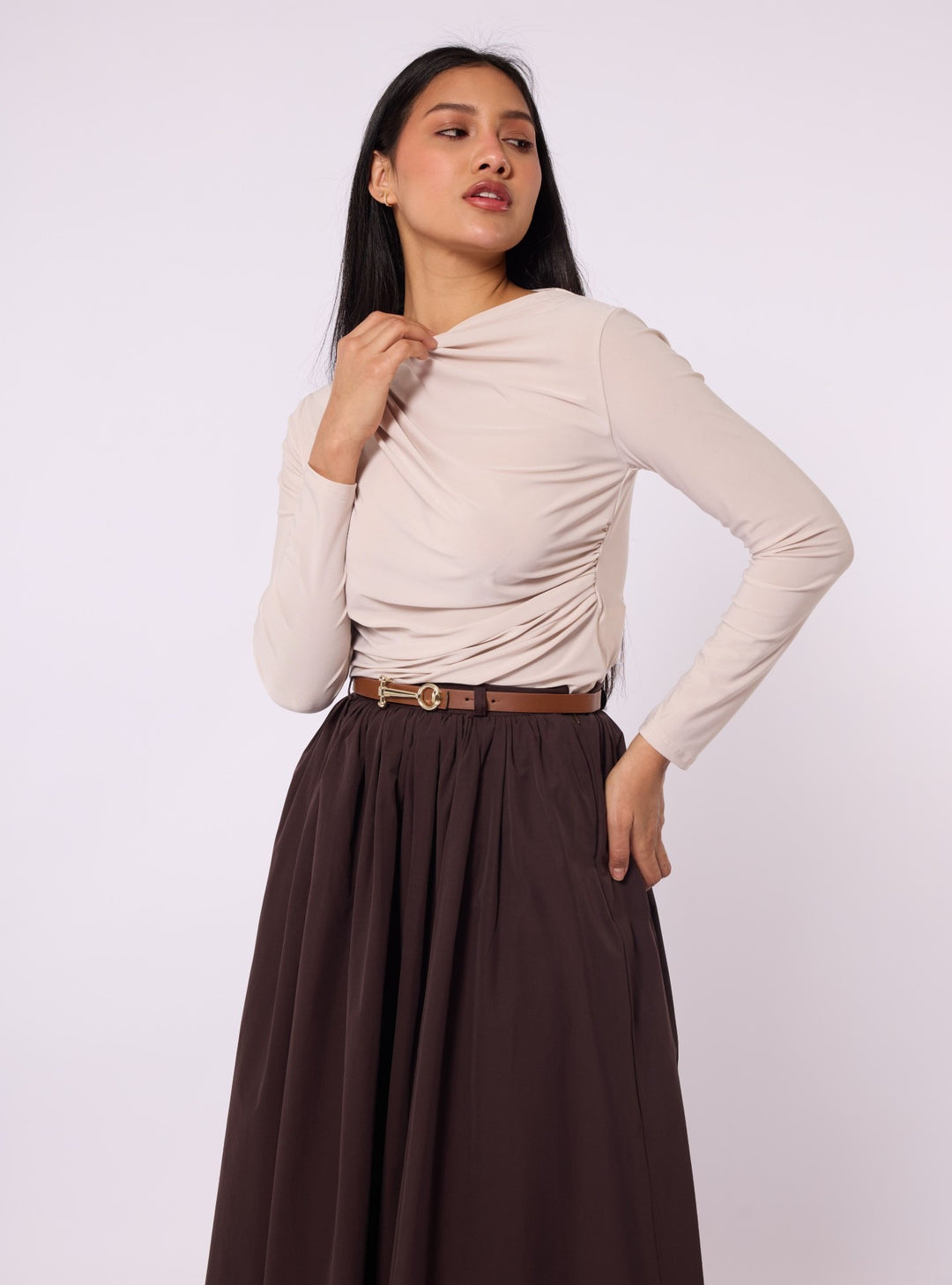 Omuz Ve Bel Pile Detaylı Modern Bluz