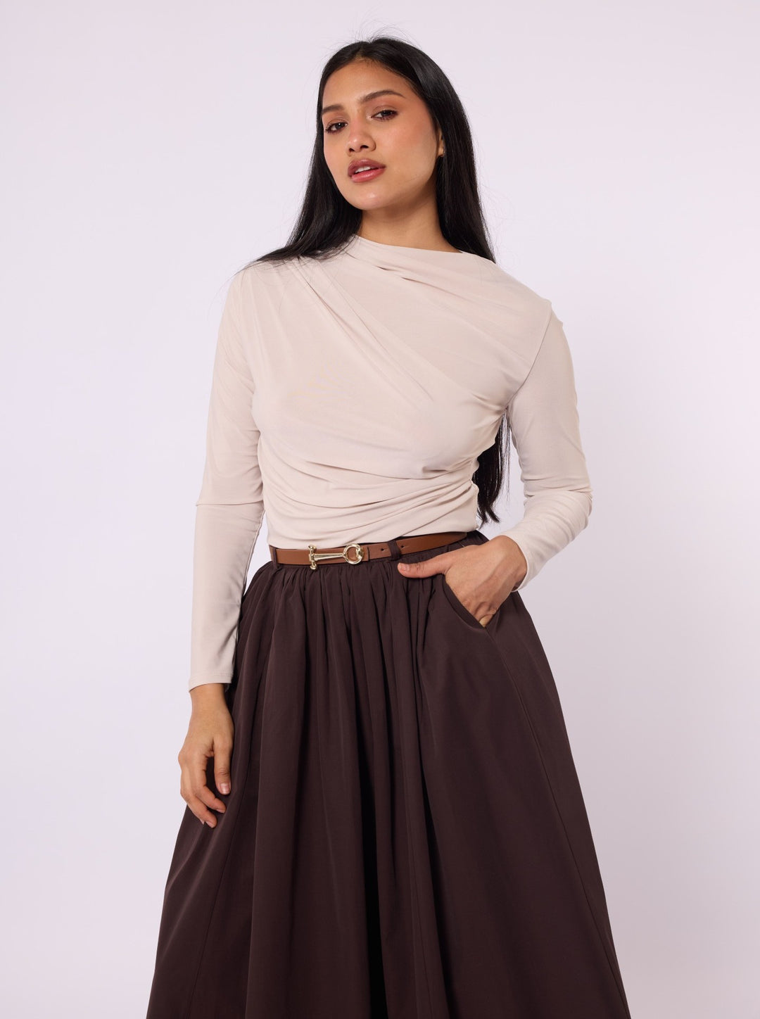 Omuz Ve Bel Pile Detaylı Modern Bluz