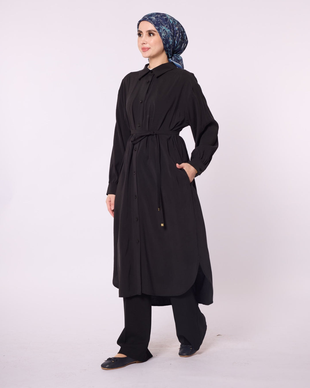 Bel Bağcıklı Polo Yaka Gömlek Tunik