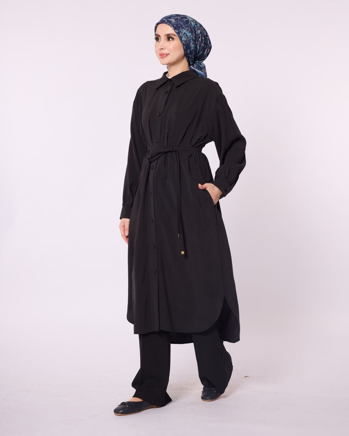 Bel Bağcıklı Polo Yaka Gömlek Tunik