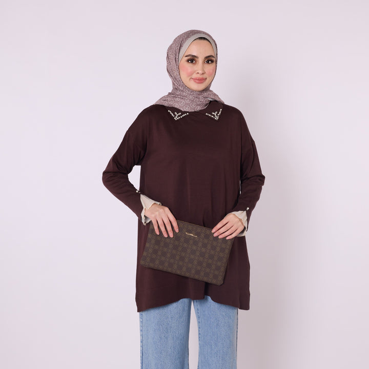 Polo Yaka Taş Detaylı Triko Tunik