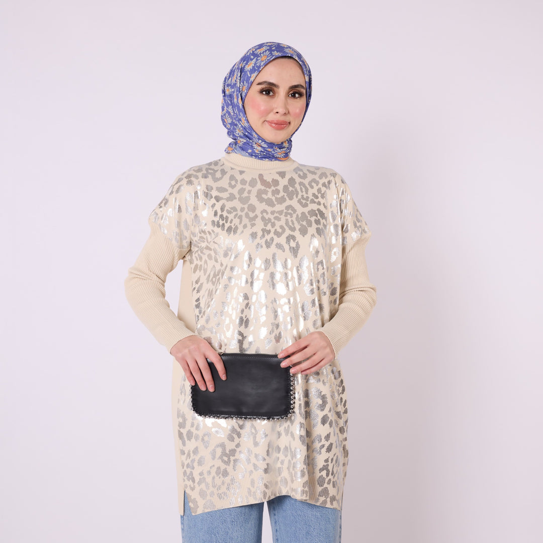 Parlak Leopar Baskılı Uzun Tunik ABACI Online Türkiye