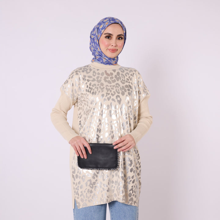 Parlak Leopar Baskılı Uzun Tunik ABACI Online Türkiye