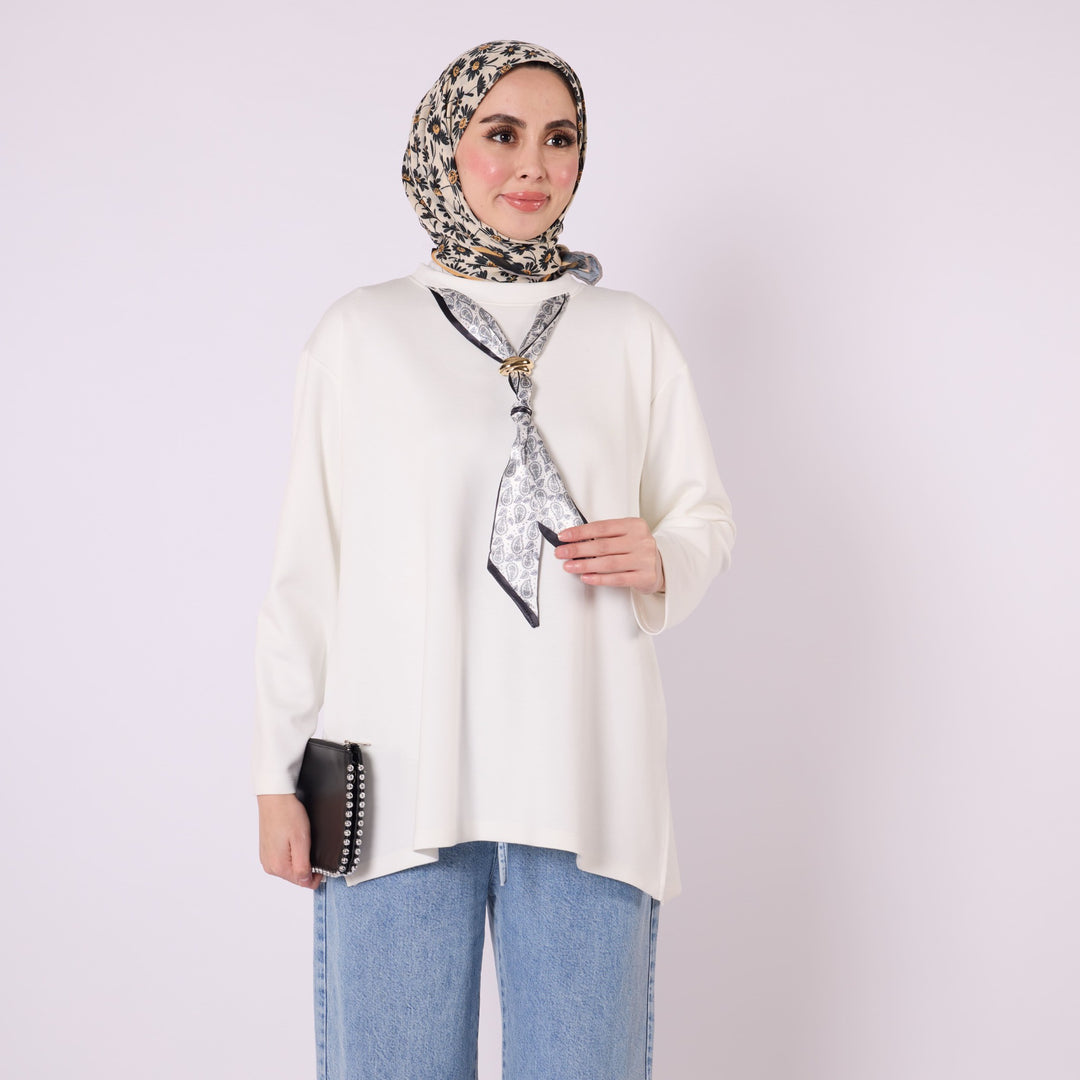 Fular Detaylı Penye Tunik