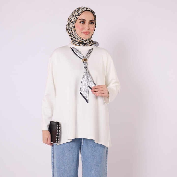 Fular Detaylı Penye Tunik