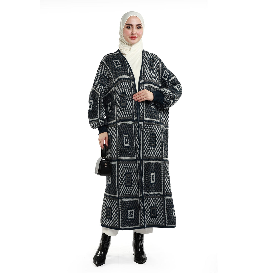 Hasır Desenli Triko Uzun Hırka