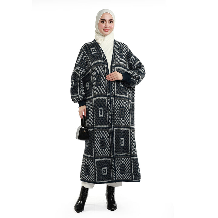 Hasır Desenli Triko Uzun Hırka