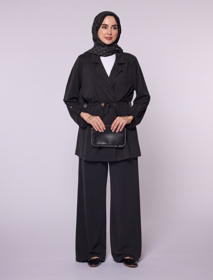 Geniş V Yaka Rahat Pantolonlu İkili Takım