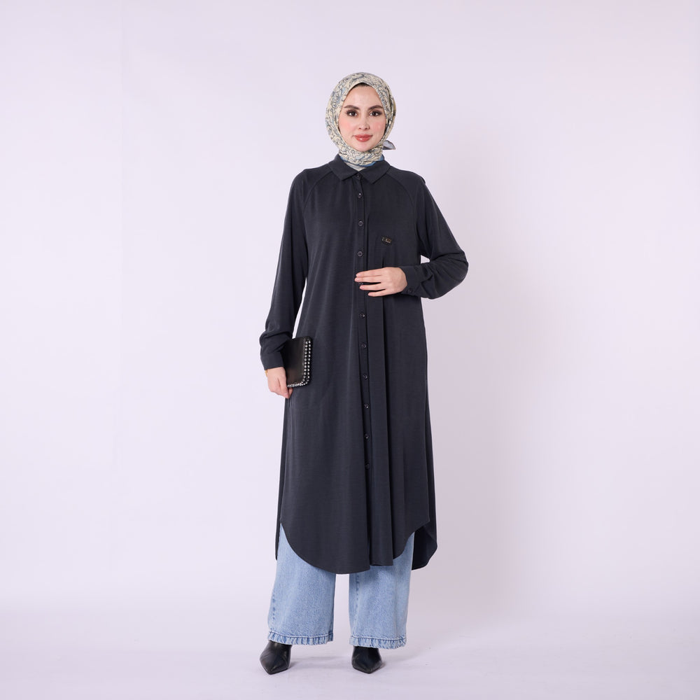 Polo Yaka Düğmeli Rahat Kesim Tunik Elbise