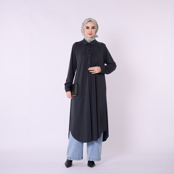 Polo Yaka Düğmeli Rahat Kesim Tunik Elbise