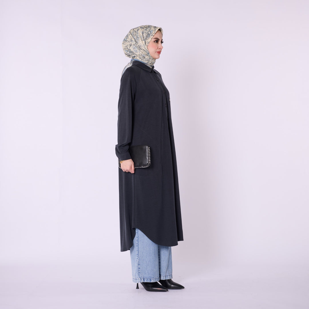 Polo Yaka Düğmeli Rahat Kesim Tunik Elbise