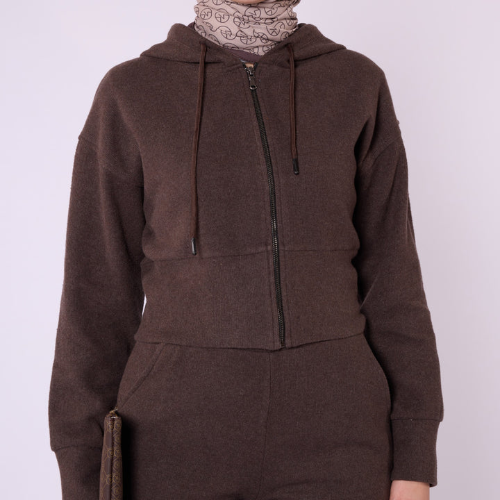 Kapüşonlu Crop Sweatshirt ve Bol Paça Pantolon İkili Takım