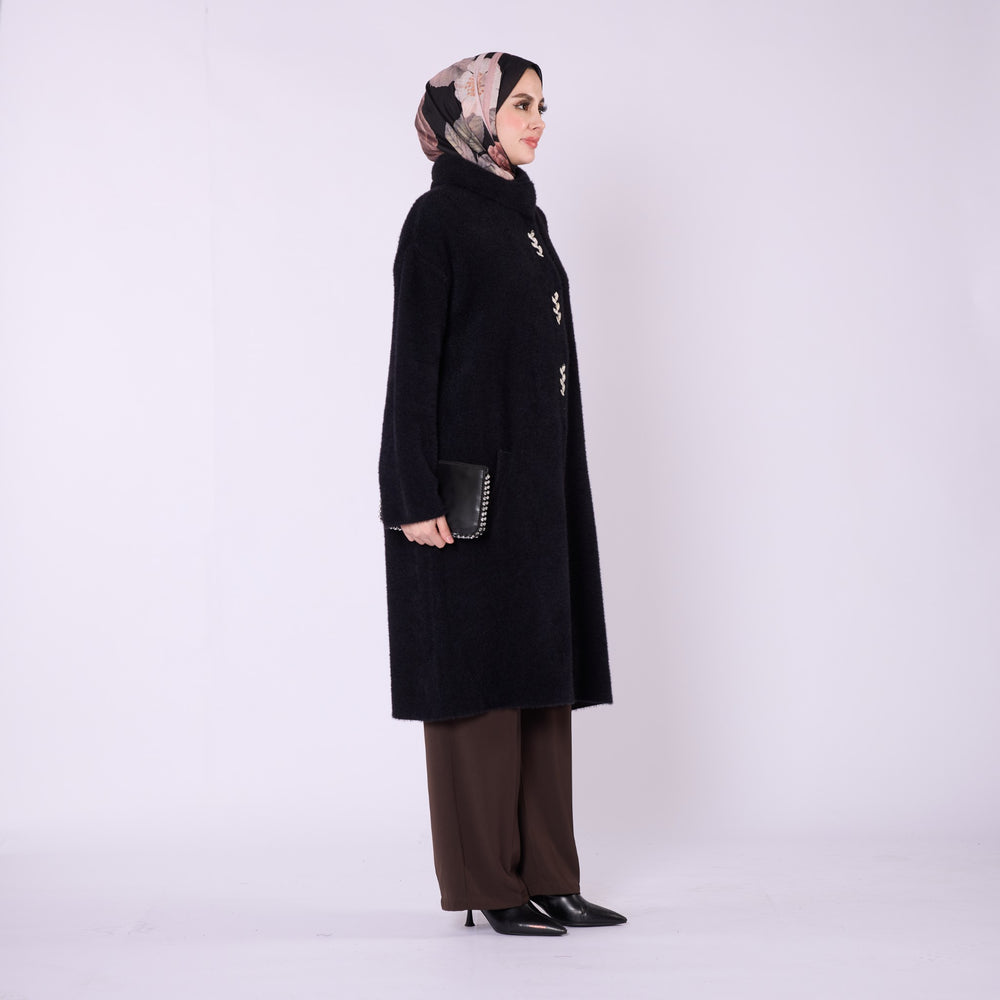 Boğazlı Taş Detaylı Kalın Hırka